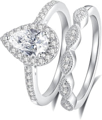 Moissanite Wedding Ring Set for Women - 925 Silver, 18K White Gold Plated