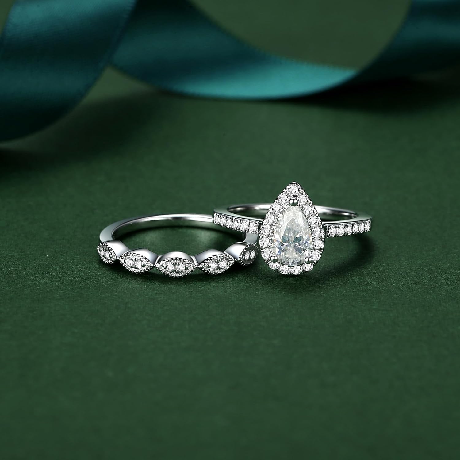Moissanite Wedding Ring Set for Women - 925 Silver, 18K White Gold Plated