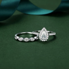 Moissanite Wedding Ring Set for Women - 925 Silver, 18K White Gold Plated