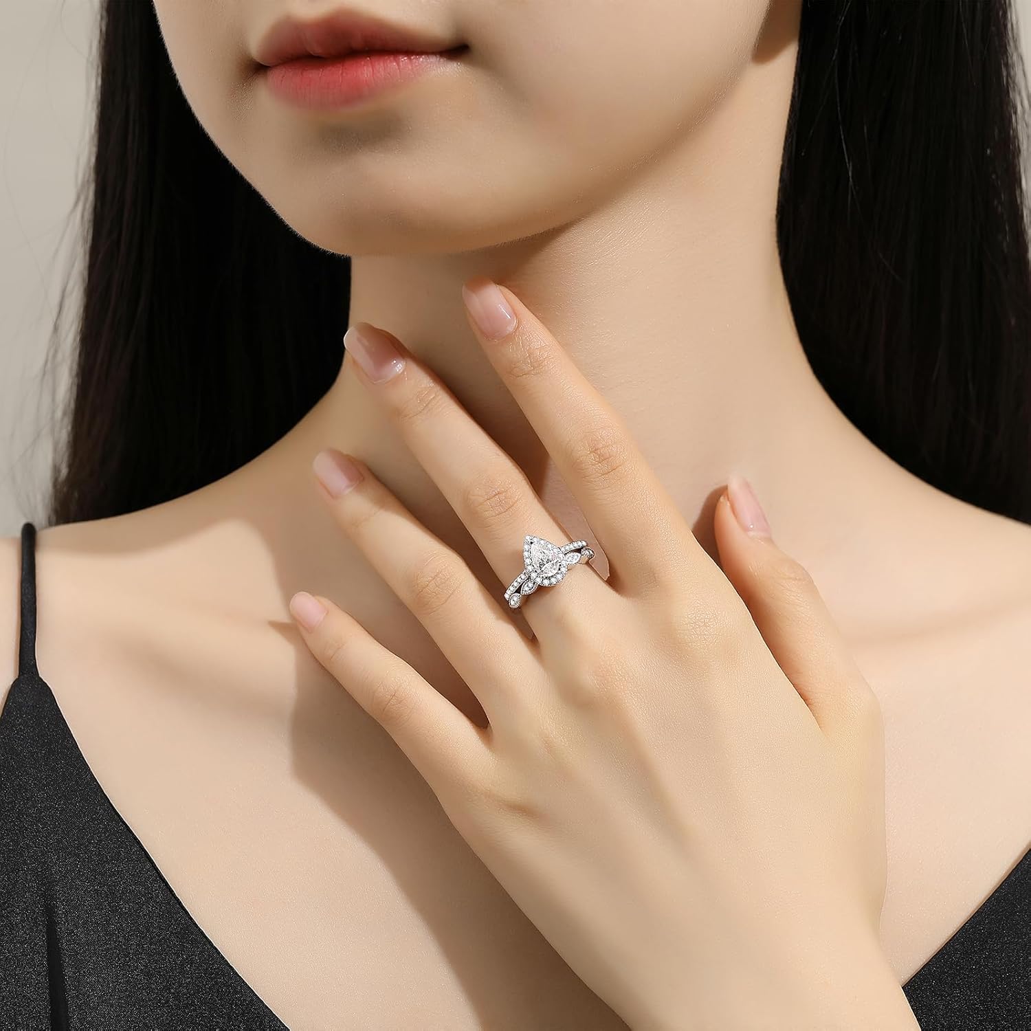Moissanite Wedding Ring Set for Women - 925 Silver, 18K White Gold Plated