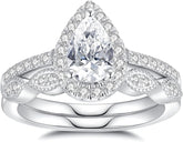 Moissanite Wedding Ring Set for Women - 925 Silver, 18K White Gold Plated