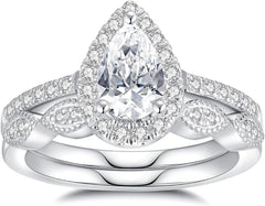 Moissanite Wedding Ring Set for Women - 925 Silver, 18K White Gold Plated