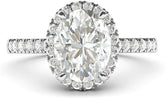Oval Cut Sterling Silver Halo Moissanite Engagement Ring with Side Stones