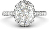 Oval Cut 10K Gold Halo Moissanite Engagement Ring with Side Stones