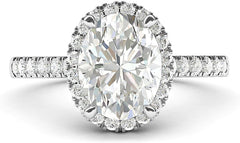 Oval Cut Sterling Silver Halo Moissanite Engagement Ring with Side Stones