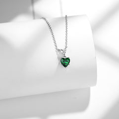 Simple Emerald Sterling Silver Necklace Lab Created Gemstone Modern Aesthetic Trends Birth Stone Gift