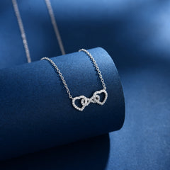 Infinity Double Heart Necklace S925 Silver Original Design Versatile Style Sparkling Smooth Necklace Birthday Gift Present