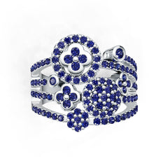 Sterling Silver Royal Blue Sapphire Floral Cluster Ring Round RD 2.0mm