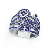 Sterling Silver Royal Blue Sapphire Floral Cluster Ring Round RD 2.0mm