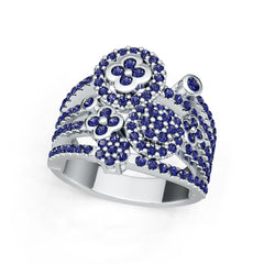 Sterling Silver Royal Blue Sapphire Floral Cluster Ring Round RD 2.0mm