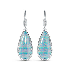 Sterling Silver Opal with Moissanite Teardrop Earrings Pear PE 26x12mm