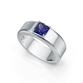 Men's Sterling Silver Moissanite or Sapphire Ring Emerald OCT 6X6mm
