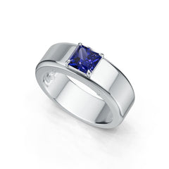 Men's Sterling Silver Moissanite or Sapphire Ring Emerald OCT 6X6mm