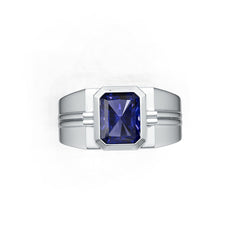 Men's Sterling Silver Moissanite or Sapphire Ring Emerald OCT 9X7mm