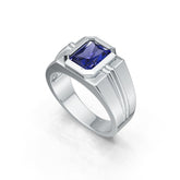 Men's Sterling Silver Moissanite or Sapphire Ring Emerald OCT 9X7mm