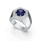Men's Sterling Silver Moissanite or Sapphire Ring Round RD 9.5x9.5mm