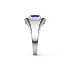 Men's Sterling Silver Royal Blue Sapphire Ring Oval OV 8x6mm Halo