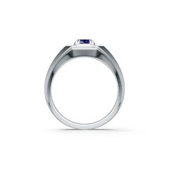 Men's Sterling Silver Royal Blue Sapphire Ring Oval OV 8x6mm Halo