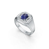 Men's Sterling Silver Moissanite or Sapphire Ring Oval OV 8x6mm Halo