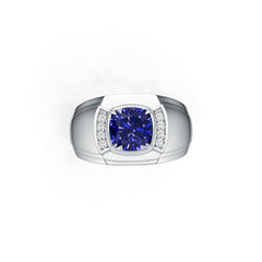 Men's Sterling Silver Moissanite or Sapphire Ring Cushion CU 8X8mm