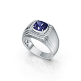 Men's Sterling Silver Moissanite or Sapphire Ring Cushion CU 8X8mm