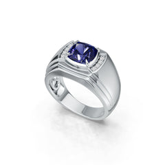 Men's Sterling Silver Moissanite or Sapphire Ring Cushion CU 8X8mm