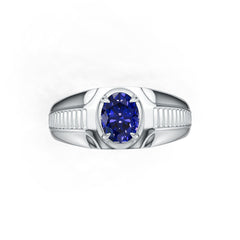 Men's Sterling Silver Blue Sapphire Ring Oval OV 8X6mm