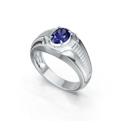 Men's Sterling Silver Blue Sapphire Ring Oval OV 8X6mm