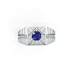 Men's Sterling Silver Moissanite or Sapphire Ring Round RD 6x6mm