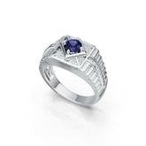 Men's Sterling Silver Moissanite or Sapphire Ring Round RD 6x6mm