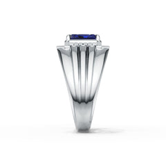 Men's Sterling Silver Moissanite or Sapphire Ring Emerald OCT 8X6mm Halo