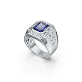 Sterling Silver Moissanite Ring Emerald OCT 10x8mm Men's Ring Bezel Fleur de lis Ring