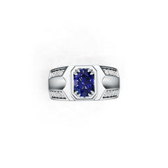 Men's Sterling Silver Royal Blue Sapphire Ring Oval OV 7x5mm