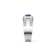 Men's Sterling Silver Royal Blue Sapphire Ring Oval OV 7x5mm