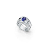 Men's Sterling Silver Royal Blue Sapphire Ring Oval OV 7x5mm
