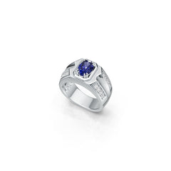 Men's Sterling Silver Royal Blue Sapphire Ring Oval OV 7x5mm