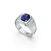 Men's Sterling Silver Moissanite or Sapphire Ring Oval OV 10x8mm w/ Accent