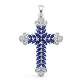Sterling Silver Royal Blue Sapphire Pendant Necklace Marquise MQ 5X2.5mm