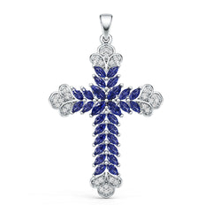 Sterling Silver Royal Blue Sapphire Pendant Necklace Marquise MQ 5X2.5mm