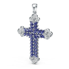 Sterling Silver Royal Blue Sapphire Pendant Necklace Marquise MQ 5X2.5mm