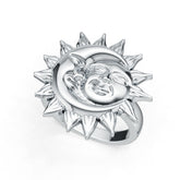 Sterling Silver Sun and Crescent Moon Boho Celestial Statement Ring
