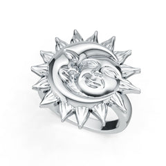 Sterling Silver Sun and Crescent Moon Boho Celestial Statement Ring