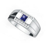 Men's Ring Sterling Silver Moissanite or Sapphire Ring Princess SQ 4X4mm