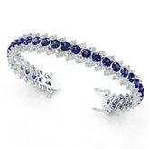 Sterling Silver Royal Blue Sapphire Moissanite or Sapphire Bracelet Round RD 5x5mm