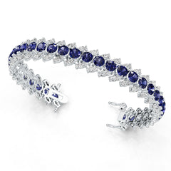 Sterling Silver Royal Blue Sapphire Moissanite or Sapphire Bracelet Round RD 5x5mm