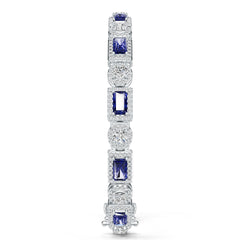 Sterling Silver Moissanite or Sapphire Bracelet Halo Style with Moissanite Emerald OCT 6X4mm RD 4x4mm