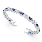 Sterling Silver Moissanite or Sapphire Bracelet Halo Style with Moissanite Emerald OCT 6X4mm RD 4x4mm