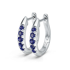 Sterling Silver Royal Blue Sapphire Hoop Earrings Round RD 2x2mm