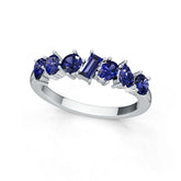 Sterling Silver Royal Blue Sapphire Multi-Stone Cluster Ring BG 4x2mm