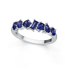 Sterling Silver Royal Blue Sapphire Multi-Stone Cluster Ring BG 4x2mm